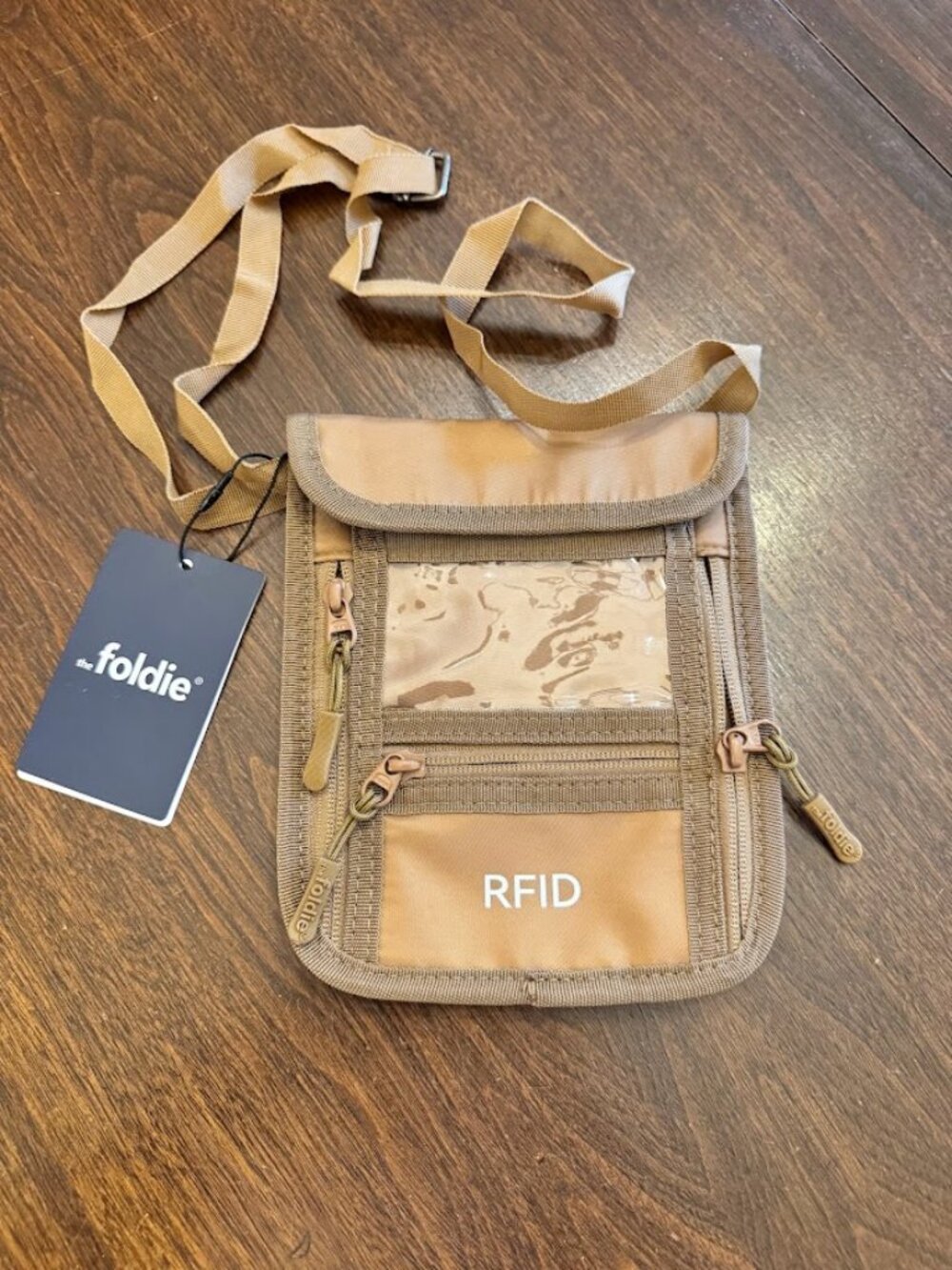 Foldie RFID Travel Document Holder Neck Wallet Tan